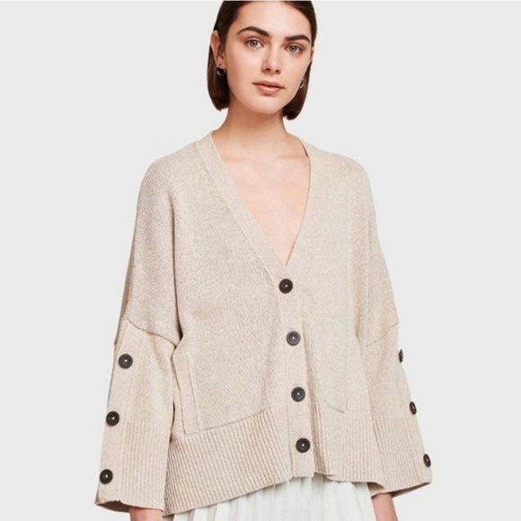 White + Warren Button Sleeve Boxy Cardigan - Picture 1 of 6